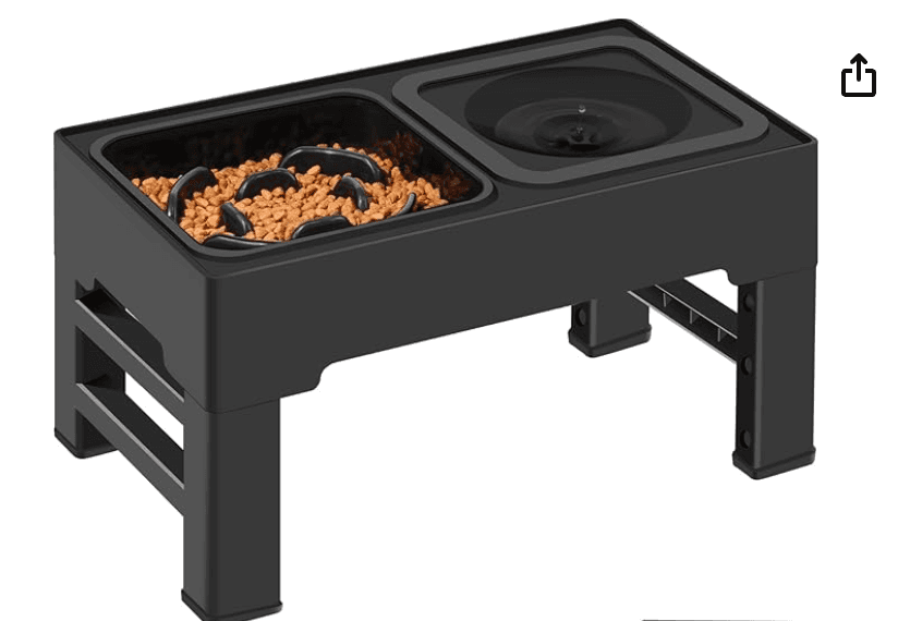 ikuso 2-in-1 Elevated Slow Feeder Dog Bowls Adjustable Stand