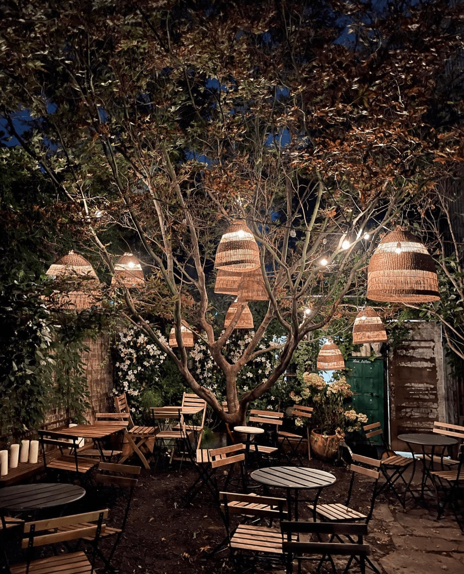 Café 23 grapevine-shaded backyard patio